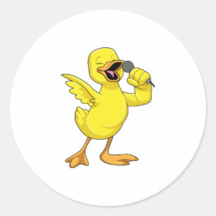 Duck as Singer with Microphone Classic Round Sticker