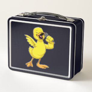Duck as Singer with Microphone Metal Lunch Box