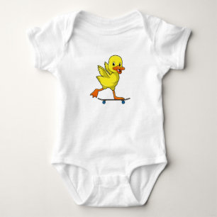 Duck as Skater with Skateboard Baby Bodysuit