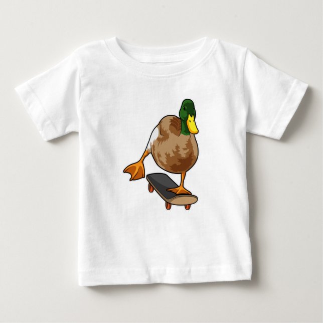 Duck as Skater with Skateboard Baby T-Shirt (Front)