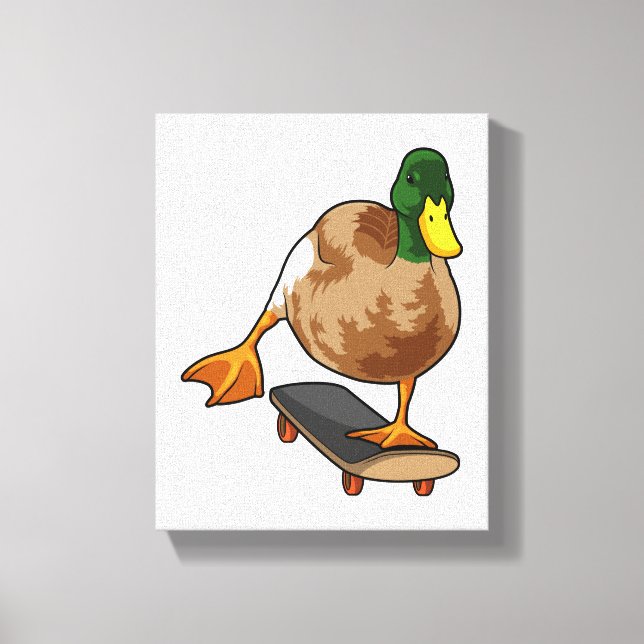 Duck as Skater with Skateboard Canvas Print (Front)