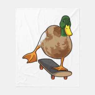 Duck as Skater with Skateboard Fleece Blanket