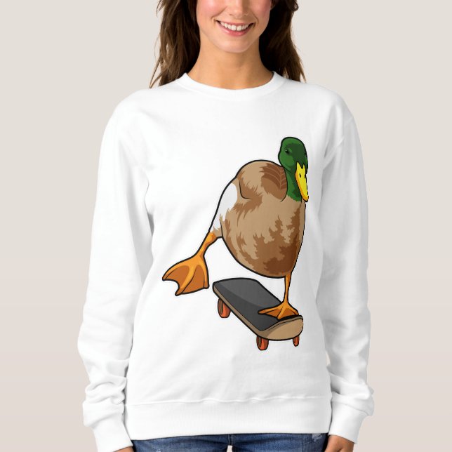 Duck as Skater with Skateboard Sweatshirt (Front)