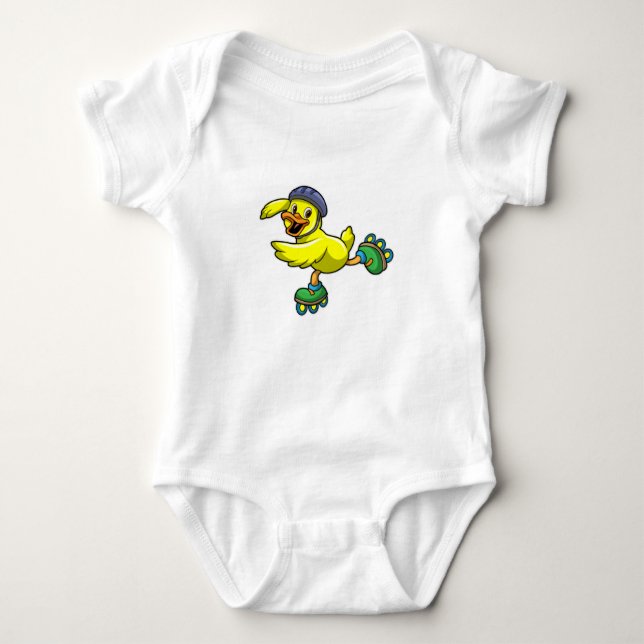 Duck as Skater with Skates & Helmet Baby Bodysuit (Front)