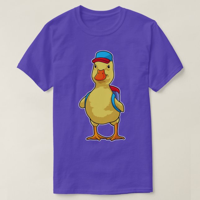 Duck as Student with Backpack Cap T-Shirt (Design Front)