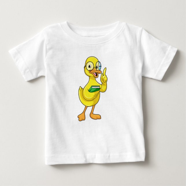 Duck as Teacher with Book & Glasses Baby T-Shirt (Front)