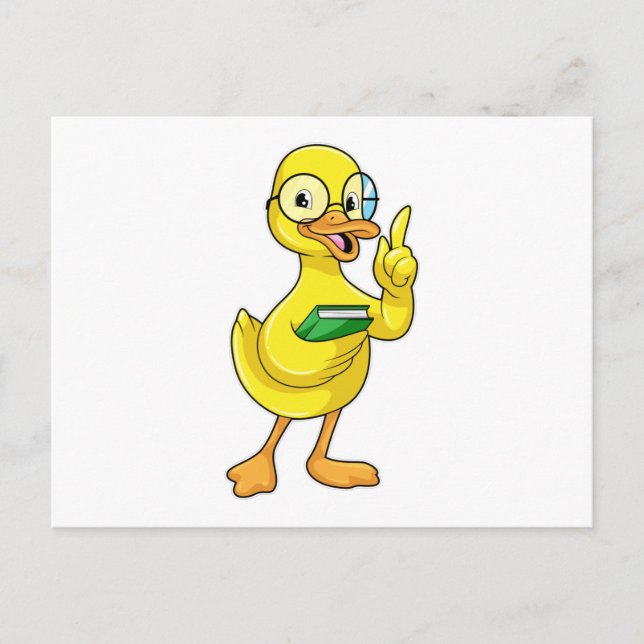 Duck as Teacher with Book & Glasses Postcard (Front)