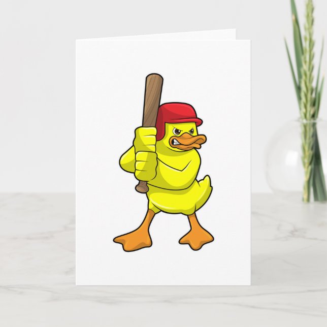 Duck at Baseball with Baseball bat & Cap Card (Front)