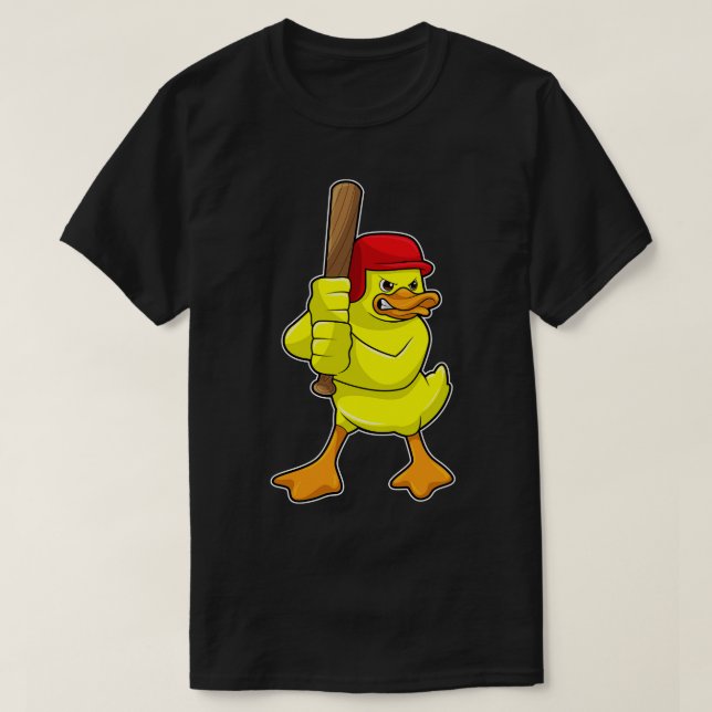 Duck at Baseball with Baseball bat Cap T-Shirt (Design Front)