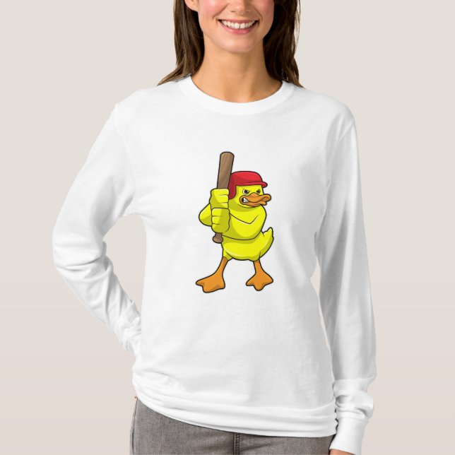 Duck at Baseball with Baseball bat & Cap T-Shirt (Front)