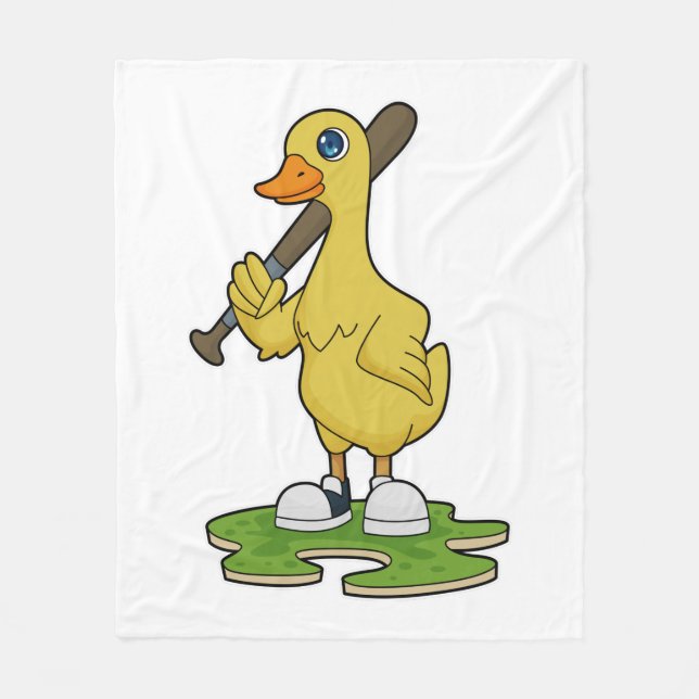 Duck at Baseball with Baseball bat Fleece Blanket (Front)