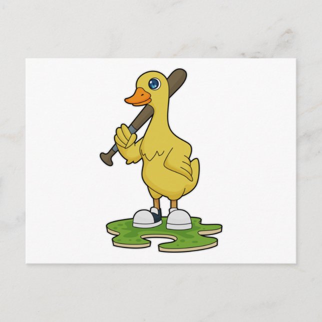 Duck at Baseball with Baseball bat Postcard (Front)