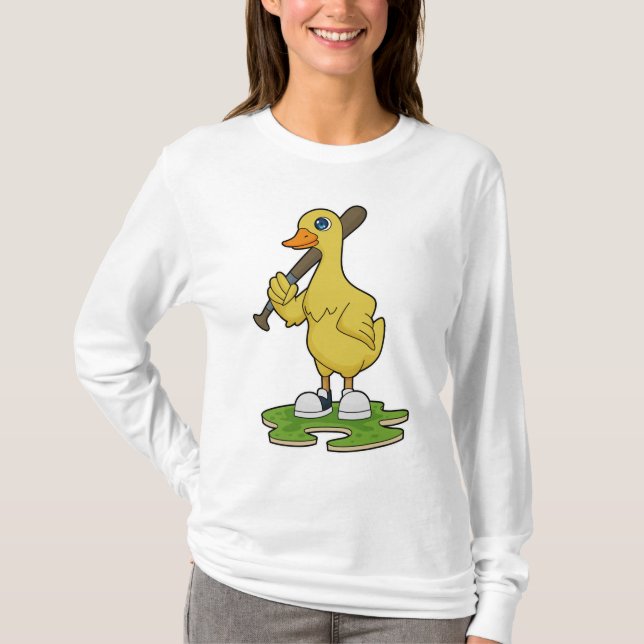 Duck at Baseball with Baseball bat T-Shirt (Front)