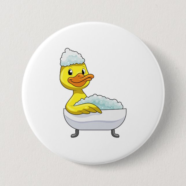Duck at Bathing with Bathtub & Foam 7.5 Cm Round Badge (Front)