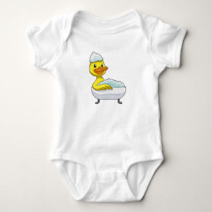 Duck at Bathing with Bathtub & Foam Baby Bodysuit