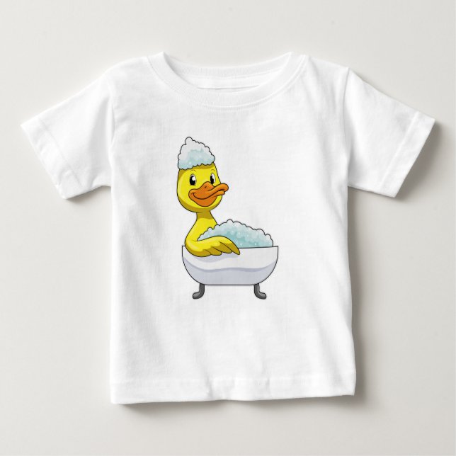 Duck at Bathing with Bathtub & Foam Baby T-Shirt (Front)