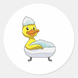 Duck at Bathing with Bathtub & Foam Classic Round Sticker