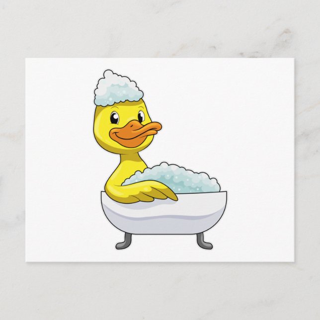 Duck at Bathing with Bathtub & Foam Postcard (Front)