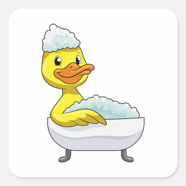 Duck at Bathing with Bathtub & Foam Square Sticker (Front)