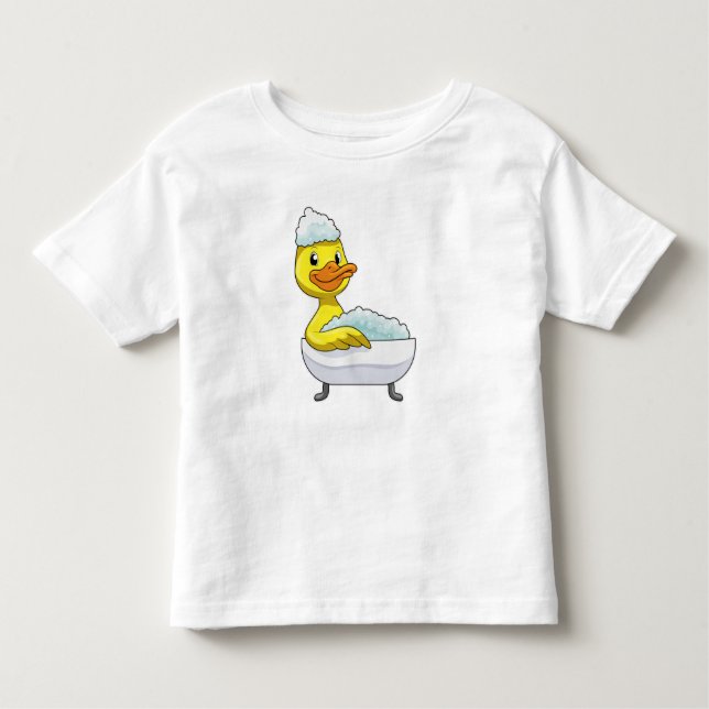 Duck at Bathing with Bathtub & Foam Toddler T-Shirt (Front)