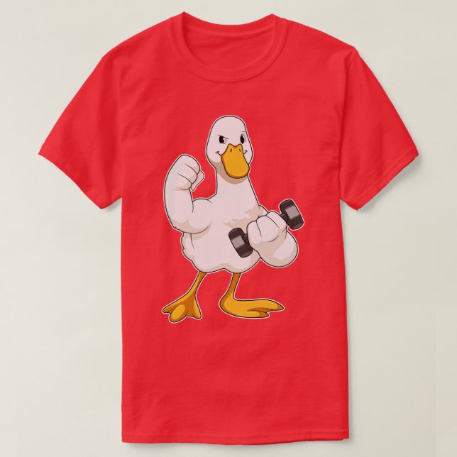 Duck At Bodybuilding With Dumbbell  T-Shirt (Design Front)