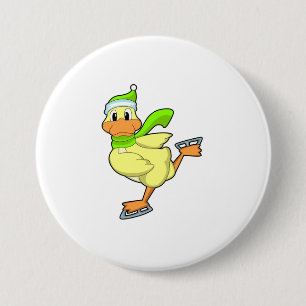 Duck at Ice skating with Ice skates 7.5 Cm Round Badge