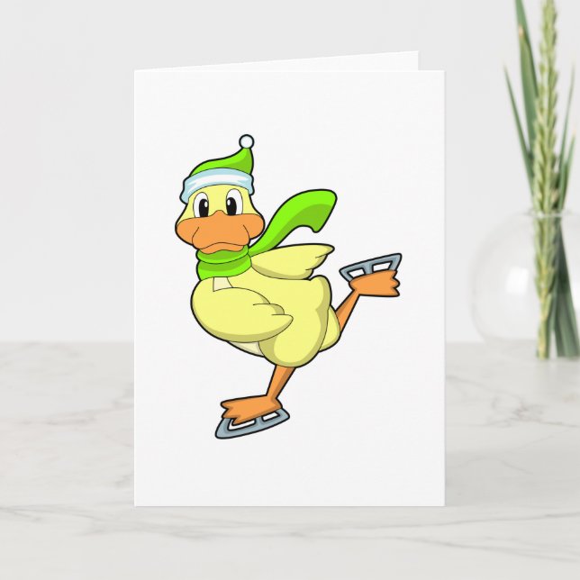 Duck at Ice skating with Ice skates Card (Front)