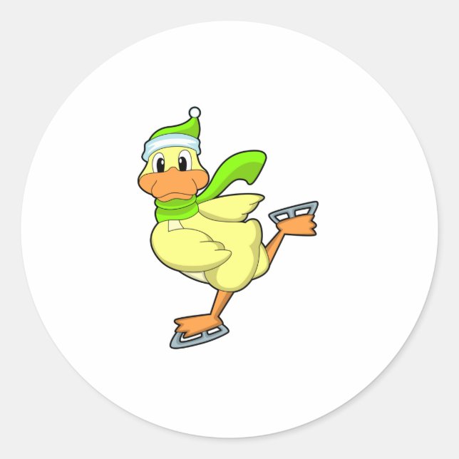 Duck at Ice skating with Ice skates Classic Round Sticker (Front)