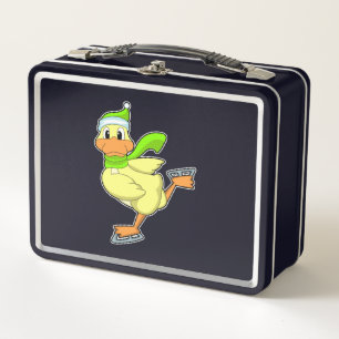 Duck at Ice skating with Ice skates Metal Lunch Box