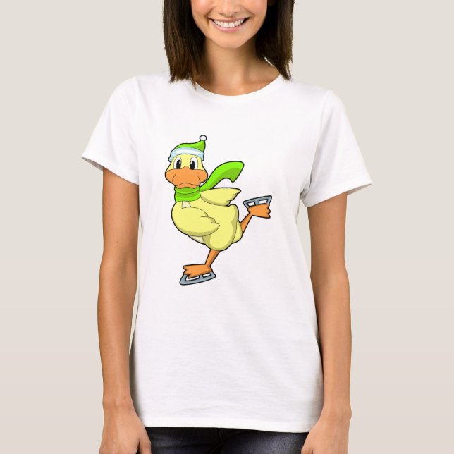 Duck at Ice skating with Ice skates T-Shirt (Front)