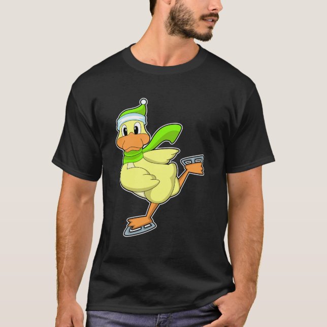 Duck at Ice skating with Ice skates T-Shirt (Front)
