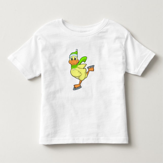 Duck at Ice skating with Ice skates Toddler T-Shirt (Front)