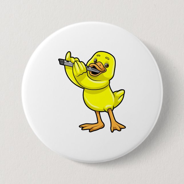 Duck at Music with Flute 7.5 Cm Round Badge (Front)