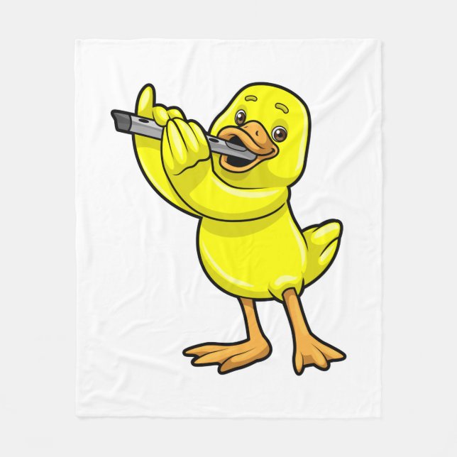 Duck at Music with Flute Fleece Blanket (Front)