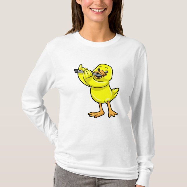 Duck at Music with Flute T-Shirt (Front)