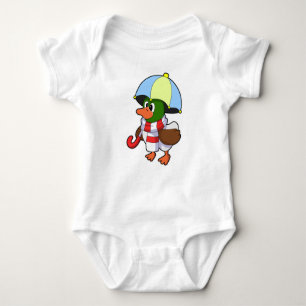 Duck at Raining with Umbrella Baby Bodysuit