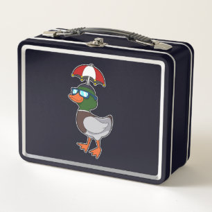 Duck at Raining with Umbrella.PNG Metal Lunch Box