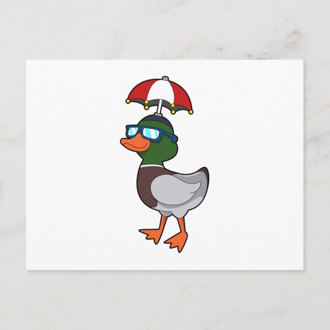 Duck at Raining with Umbrella.PNG Postcard (Front)