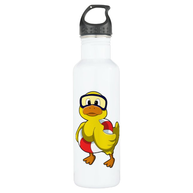 Duck at Swimming with Swim ring & Diving goggles 710 Ml Water Bottle (Front)