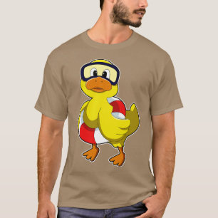 Duck At Swimming With Swim Ring  Diving Goggles  T-Shirt
