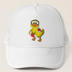 Duck at Swimming with Swim ring & Diving goggles Trucker Hat