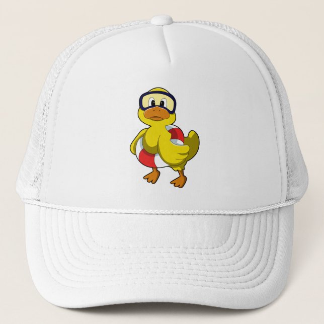 Duck at Swimming with Swim ring & Diving goggles Trucker Hat (Front)
