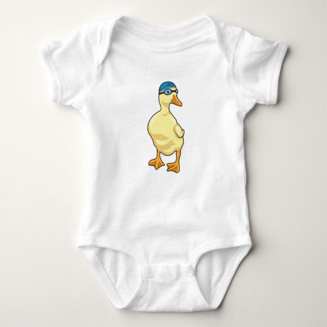 Duck at Swimming with Swimming goggles Baby Bodysuit (Front)