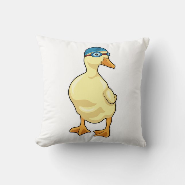 Duck at Swimming with Swimming goggles Cushion (Front)