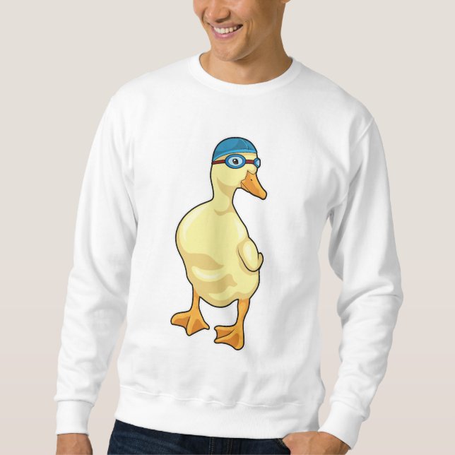 Duck at Swimming with Swimming goggles Sweatshirt (Front)