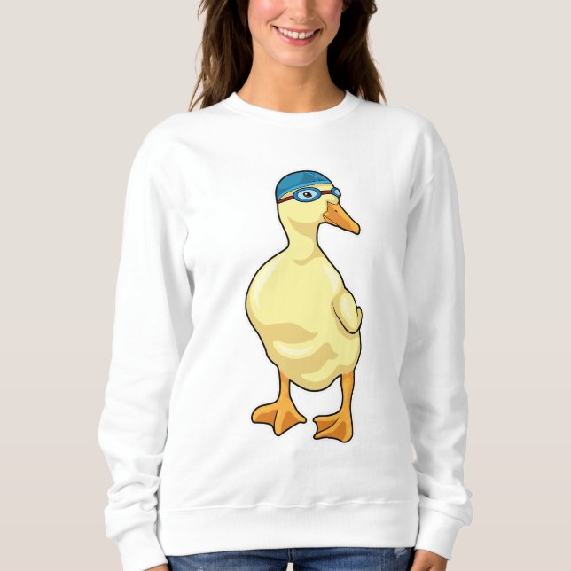 Duck at Swimming with Swimming goggles Sweatshirt (Front)