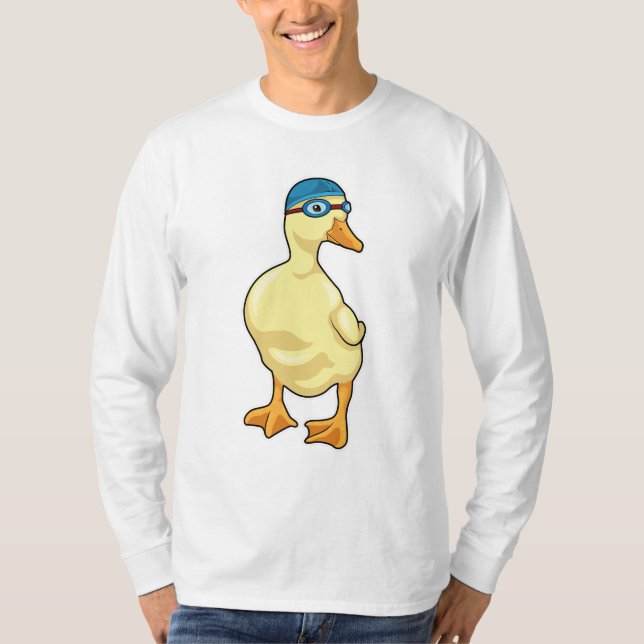 Duck at Swimming with Swimming goggles T-Shirt (Front)