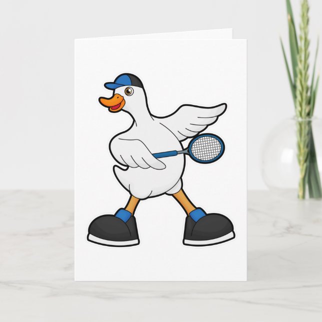 Duck at Tennis with Tennis racket & Cap Card (Front)