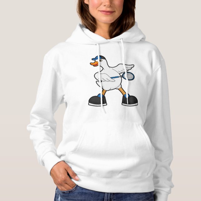 Duck at Tennis with Tennis racket & Cap Hoodie (Front)
