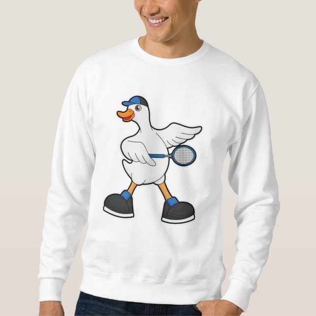 Duck at Tennis with Tennis racket & Cap Sweatshirt (Front)